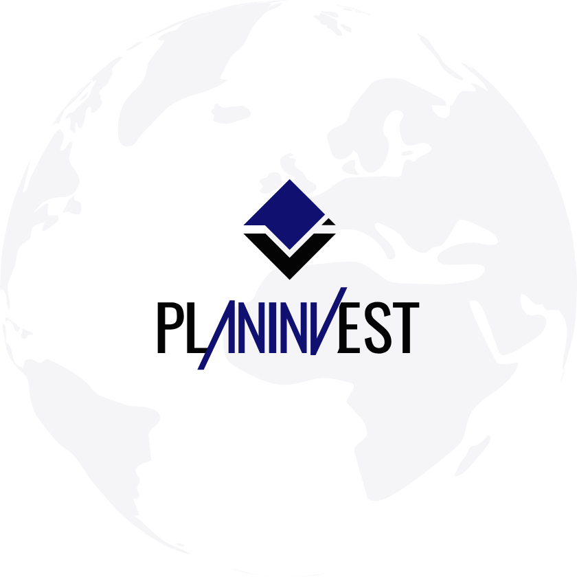 地球のイラストの中心にプランインベストのロゴ画像